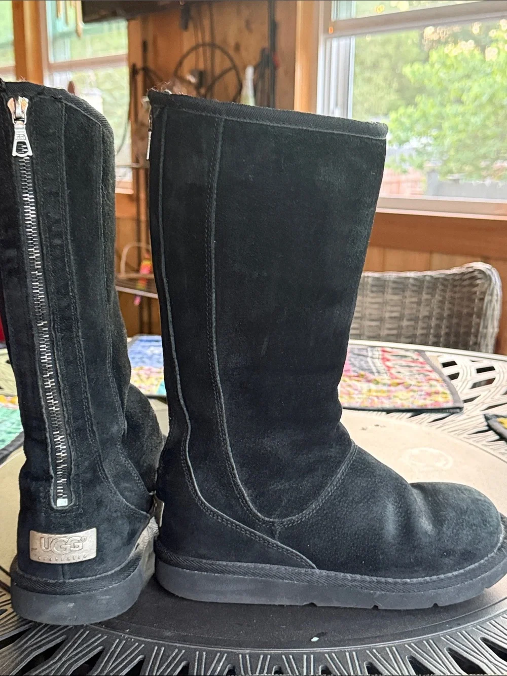 UGG Knightsbridge Black Suede Back-Zip Women's tall shearling Boots